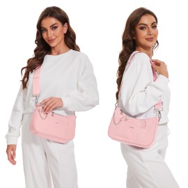 Vulkitty Nylon Crescent Bag Trendy Design Crescent Crossbody Bags for Women Small Shoulder Bag with Coin Pouch & Adjustable Strap, Pink