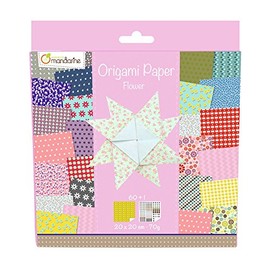Avenue Mandarine 52507O - Confezione da 60 fogli origami 20x20 cm 70g (30 motivi x 2 fogli) e un foglio di adesivi inclusi, Fiori