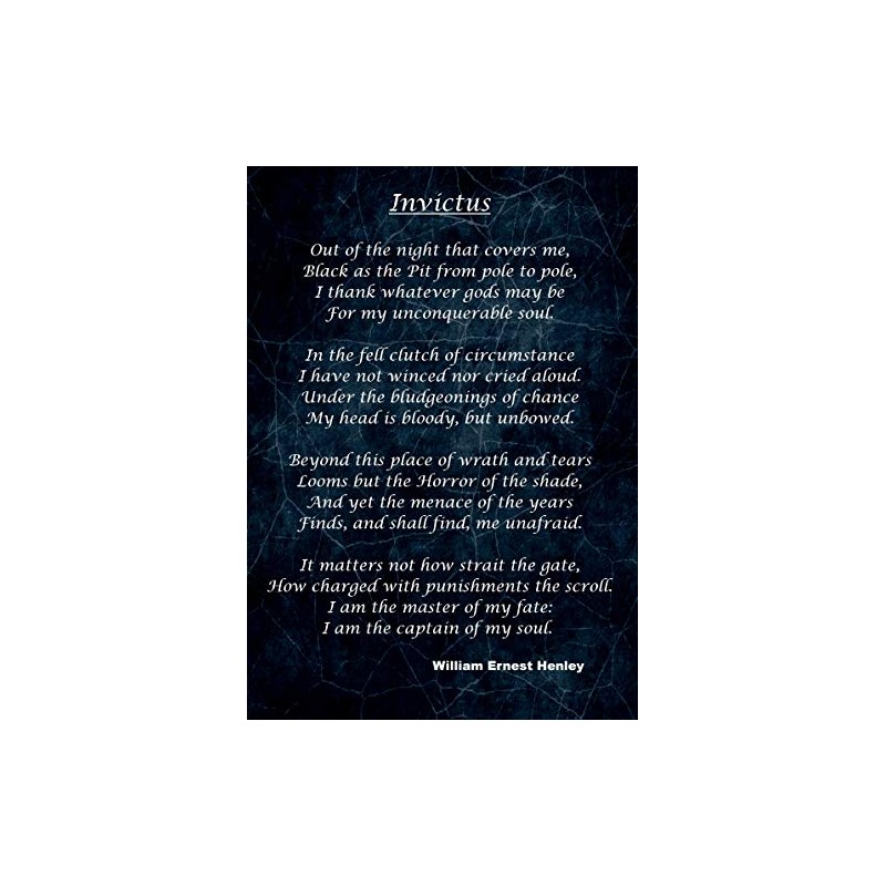 Motivational Inspirational Quote Sign Poster Print Invictus Poem.
