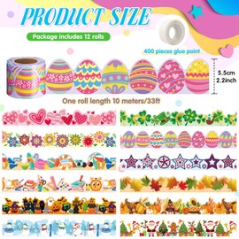 Geyee 12 Rolls 394 ft Holiday Bulletin Board Borders Seasonal Bulletin Board Decorations Christmas Winter Bulletin Board Trim for School Classroom Decor(Vivid)