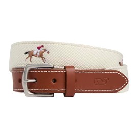 vineyard vines Kentucky Derby - Embroidered Canvas Club Belt- Horse, Marshmallow, 30