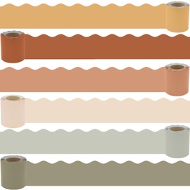 VABAMNA 216ft Boho Classroom Bulletin Board Borders Set, Colorful Wavy Scalloped Border Trims for School Teacher Supplies, Boho Classroom Bulletin Board Chalkboard Door Wall Decor, 6 Rolls