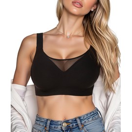 Brabalas Wireless Bras for Women with Full Support Seamless Push Up Bras No Underwire Comfort Daily Bralettes for Women Black