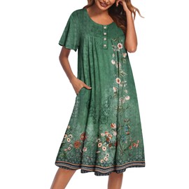 Ekouaer Nightgowns for Women Short Sleeve House Dress with Pockets Floral Print Mumu Dress