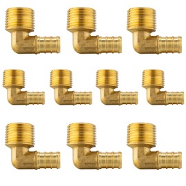 GUOFIS 10 Pack PEX Fittings,Pex 1/2"x 3/4" Male Threaded NPT Elbow Barb Crimp Brass Fitting,1/2 Inch F1807 Male Elbow for Pex Pipes in Plumbing Jobs(PEX1807103)