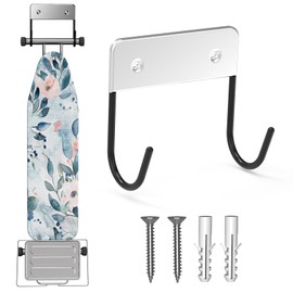 ZHMY Ironing Board Hanger Wall Mount, Ironing Board Holder for Y or T Shaped,Stainless Steel Wall Hook Iron Board Holder for Laundry Rooms with 2 Hooks (Black)