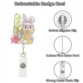 Wasise Easter Badge Reel - Set of 4 Retractable Badge Holder, ID Badge Clip with Festive Designs,Lanyard Extender Perfect for Nurses and Professionals,ID Clip On for Nurse Student Employee Easter Gift