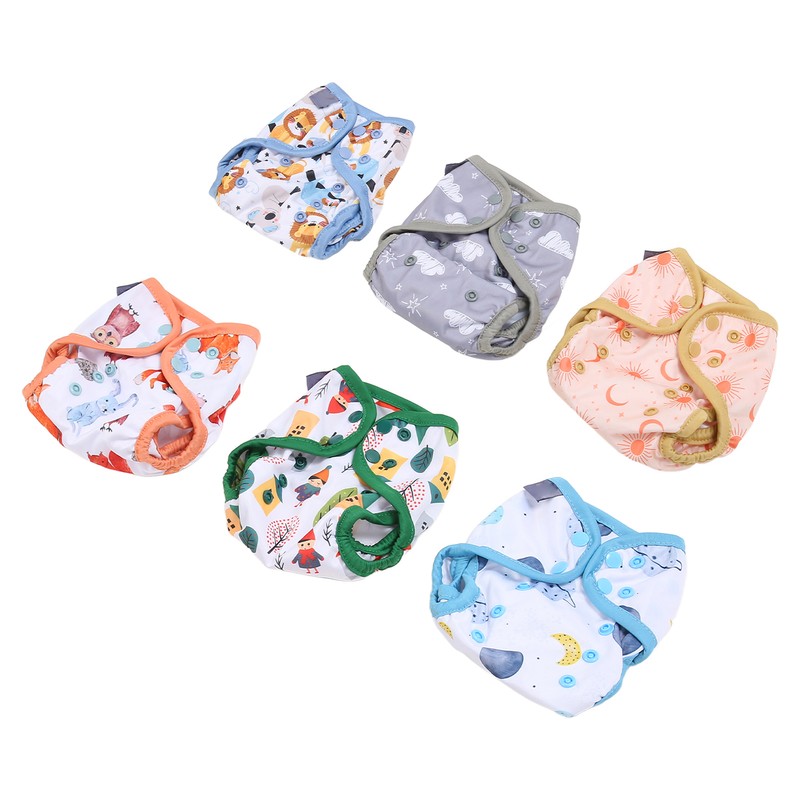 6pcs Baby Cloth Diaper Newborn Cute Pattern Waterproof Adjustable Breathable