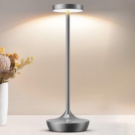 LED Cordless Table Lamp Rechargeable，Outdoor Battery Operated Desk Lamp Touch 3 Color Dimming Portable Waterproof Night Light for Patio/Restaurant/Dining/Home（Grey