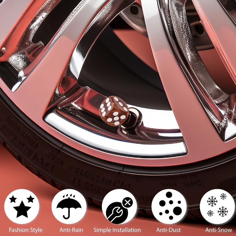MEAJOO 4PCS Pearl Pattern Dice Tire Valve Stem Caps, Leak-Proof