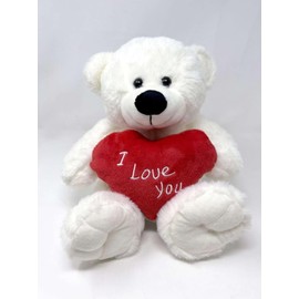 shopior Teddy Bear holding Red Heart with 'I Love You' Written on it, Valentines Gift for Him/Her - Teddy Bear Plush Teddy Cuddly Toy - Soft Toy, White (White, 15")
