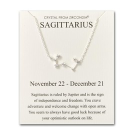 Philip Jones Sternzeichen Schütze Halskette und Zitatkarte mit Zirkonia-Kristallen, Kristall, Zirkonia-Kristall