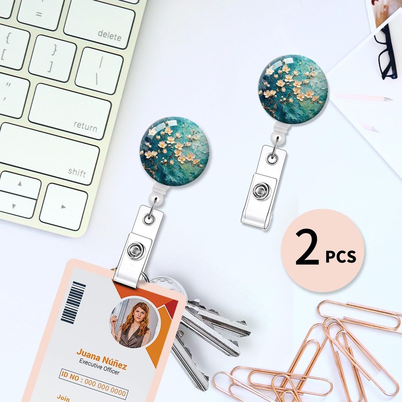 quohet 2 Pack Retractable Badge Holders Cute Badge Reel Badge