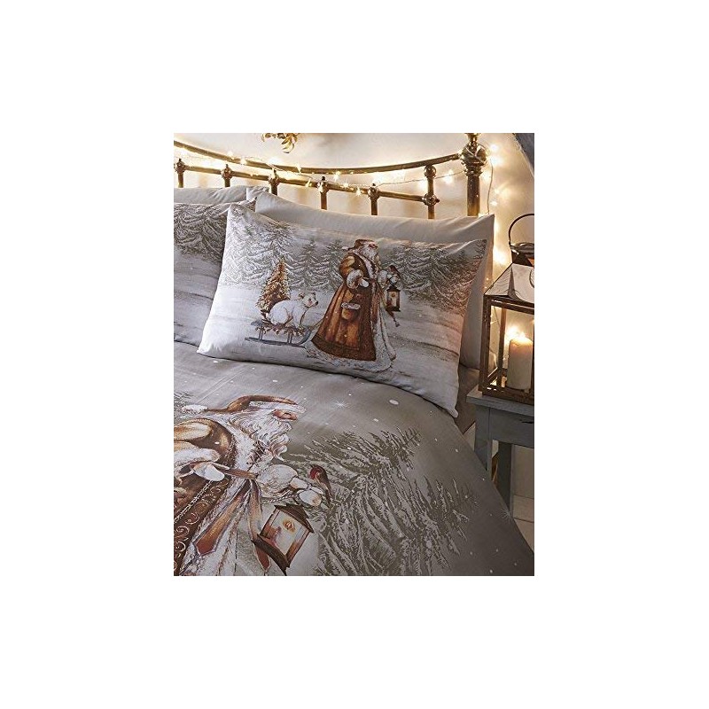 Twilight Santa Christmas Duvet Cover and Pillowcase Set, Beige, Single