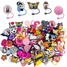 Random Different Bulk silicone Straw Protector for Party Gifts,15,30,45,65PCS Mixed Cute Dringking straw cover,8-10mm Dust-Proof Reusable straw cover cap (fit 10MM Straw, Random Different 65PCS)