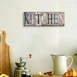 DCMVJHZV Kitchen Signs Canvas Wall Art Rustic Kitchen Wall Decor Retro Farmhouse Kitchen Sign Print Kitchen Quotes Painting Picture With Solid Wood Inner Frame Kitchen Decor Ready to Hang(8"x24")