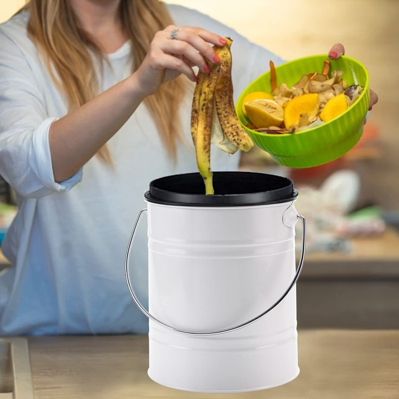 Compost Bin for Kitchen Counter, LALASTAR Small Metal Compost Bin