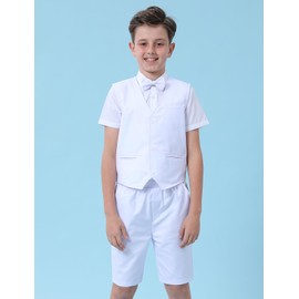 A&J DESIGN Baptism Outfits for Boys Toddler Christening Blessing Wedding Gentleman Photoshoot Formal Ring Bearer Outfit Summer Short Set Tuxedo White 4-5T