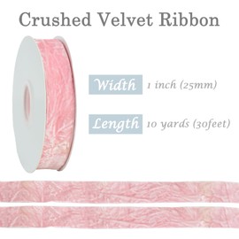 RIBBOOO Pink Velvet Ribbon 1 inch x 10 Yards Luxury Crushed Velvet Ribbon for Bows Flower Bouquets Christmas Tree Ornaments Gift Wrapping Wreath Decoration Invitation Holiday Decor