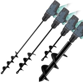 Auger Drill Bit for Planting Set of 4, Garden Auger Spiral Drill Bit for 3/8" Hex Drive Drill Bulb Planter Tool for Post Hole Planting Flower Bulb Auger, Bedding Plants, Umbrella Holes Black
