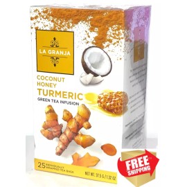 La Granja Coconut Honey Turmeric Tea - Herbals Pure Herbal Tea (25 Count) Coconut Flavor