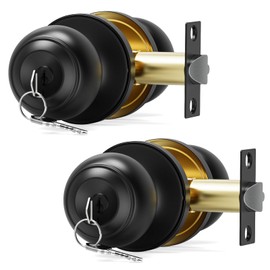 AmzGod 2 Pack Door Knob with Lock and Key, Keyed Different Black Door Knobs, Entry Interior and Exterior Door Lock for Bedroom/Bathroom Ball Door Knob Matte Black Finish