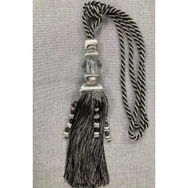 Silver & Black 14" Length Tassel Curtain Tieback with Faceted Glass Crystal SCTB-16/50-37-47 Upholstery/Drapery/Interior Design/Home Furnishing