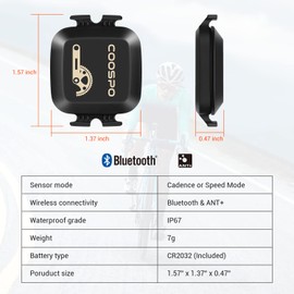 COOSPO Bike Cadence Speed Sensor BK467, Bluetooth ANT+ Cadence Sensor for GPS Bike Computers, Tracking Cycling Speed and Distance RPM Sensor, Compatible with Zwift/Wahoo/Peloton/Rouvy APP
