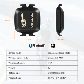 COOSPO Bike Cadence Speed Sensor BK467, Bluetooth ANT+ Cadence Sensor for GPS Bike Computers, Tracking Cycling Speed and Distance RPM Sensor, Compatible with Zwift/Wahoo/Peloton/Rouvy APP
