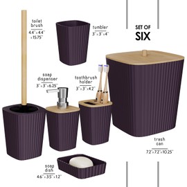 Clara Clark Bathroom Set - Purple Bathroom Accessories Set, 6PC Bathroom Accessory Set, Bathroom Sets with Toilet Brush, Trash Can & Soap Dispenser