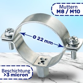 Reinforced Pipe Clamps M8/M10 with Diameter 22 mm or 1/2 Inch - Set of 2 MONTERAL
