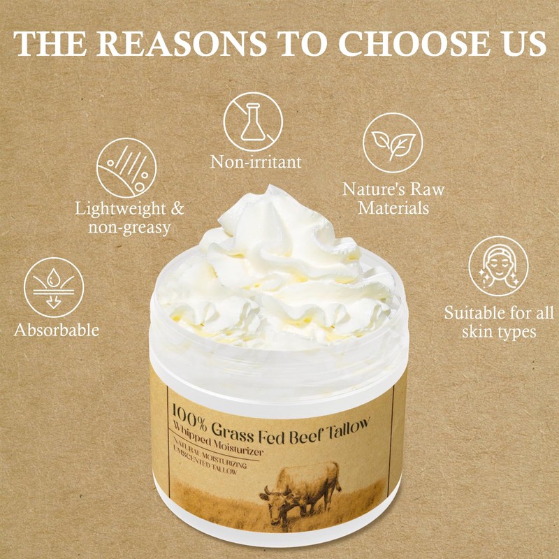 MROUVIK Beef Tallow for Skin,Beef Tallow,Grass-Fed Beef Tallow,Unscented Beef Tallow