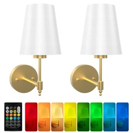 DOKYW Rechargeable Battery Operated Wall Sconces Set of Two with Remote, RGB 7 Color Dimmable Wireless Wall Light, Indoor Wall Lamp with 3 Timer, Modern Wall Lighting for Bedroom Living Room