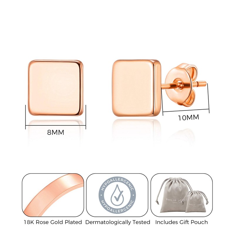 Philip Jones Rose Gold Plated Square Stud Earrings