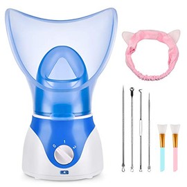 Vaporizador facial para limpieza profunda facial, vaporizador facial para mujer, 2 modos Nano Ionic para desatascar los poros, hidratar, azul (incluye