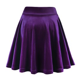 Urban CoCo Women's Vintage Velvet Stretchy Mini Flared Skater Skirt (M, Purple)
