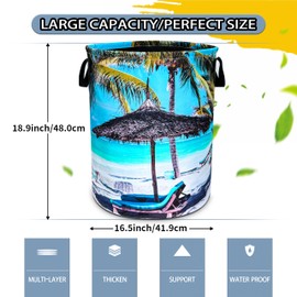 Hawaii Beach Laundry Basketpalm Tree Vacation Foldable Oxford Cloth Funny Tote Bag Laundry Hamper Clothes Storage Bucket Organizer For Bathroom/Laundry Storage/Bedroom 18.9x16.5 Inch