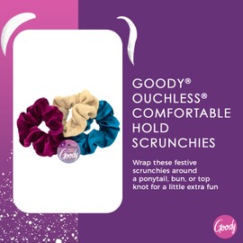 GOODY Holiday Ball Scrunchies Assorted, Hair Accessories for Men, Women, Boys & Girls to Style with Ease & Keep Your Hair Secured for All Hair Types, Burgundy, Gold, Blue, 3 Count