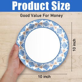 EggSun 10 Inch Blue Floral Paper Plates, 100pcs Large Disposable Plates, Heavy Duty Flower Plate Tableware for Party, Daily Use, Soak Food,Cut Food, Family Gathering, Dinner Time Birthday Wedding