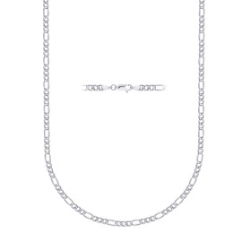 PORI JEWELERS Sterling Silver 3MM Solid Figaro Chain Necklace- Made in Italy- Available in Multiple lenghts-18