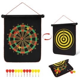 Qonutoci Magnetic Dart Board, 15 x 12 Inches Dart Boards for Adults and Teen, Two Sided Roll Up Dartboard,12 Magnetic Safe Darts, Indoor Outdoor Game, Room Decor, Best Gifts for Teen Boys 13-18