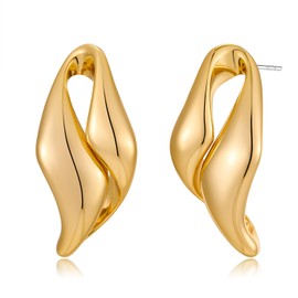 INNERDIVA Gold Statement Earrings for Women, 14K Gold Plated Chunky Geometric Irregular Stud Earrings Trendy Hypoallergenic Fashion Jewelry Gift