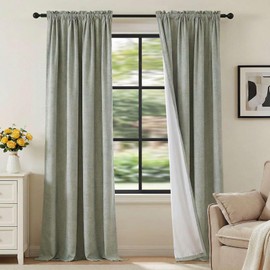 H.VERSAILTEX Linen Look 100% Blackout Curtains 84 Inches Long for Bedroom Full Light Blocking Rod Pocket 42 Inches Wide Linen Textured Thick Window Curtain Drapes with White Backing, Sage, 2 Panels
