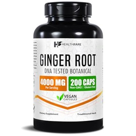 Healthfare Ginger Root Extract 4000mg | Supplement | 200 Vegan Pills | Digestive Support | High Potency | Non-GMO, Gluten-Free | Made in USA