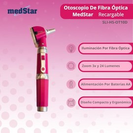 MEDSTAR | Otoscopio de Fibra Óptica Honsun Iluminación LED, Diagnóstico de Oído, Uso Médico y Clínico, Portátil (MAGENTA)