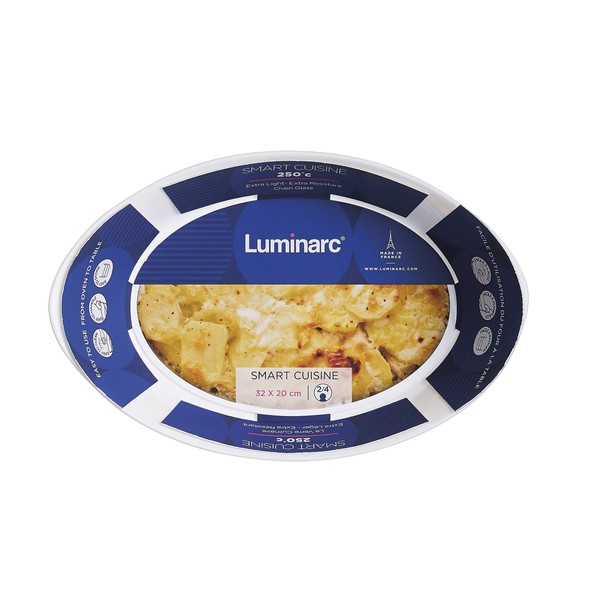 Luminarc - Smart Cuisine Carine Oval 250°C - Innovative Glass Oven Dish - Lightweight and Extra Resistant - Easy to Clean - Made in France - Dimensions 32 x 20 cm