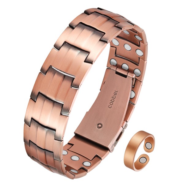 Jecanori 3X Lymph Drainage Copper Magnetic Bracelet for Men, Copper Bracelet with 57pcs Ultra Strength Magnets(3500 Gauss). Adjustable Wristband Brazaletes