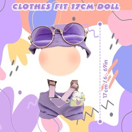 3 Pcs Doll Clothes for 17cm Plush Dolls, Include 1 Leggings 1 Fisherman Hat 1 Lovely Bear Pendant 1 Glasses for Dolls Premium Outfit, Birthday Present for Adults Kids（No Doll）Purple