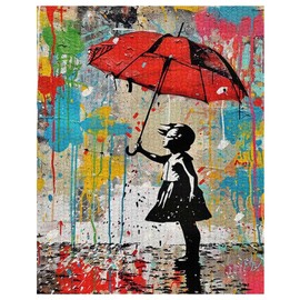 Tucocoo Red Umbrella Girl Jigsaw Puzzle 1000 Pieces Puzzles for Adults, Abstract Banksy Style Jigsaw Puzzles for Challenging Family Activity Games Colorful DIY Handwork Puzzle for Home Decor Gifts