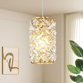 Biewalk Gold Pendant Light Fixtures Modern Gold Pendant Lighting Crystal Chandeliers Adjustable Pendant Light Fixture for Kitchen Island Dinning Room Corridor Bedroom (1 Pack)